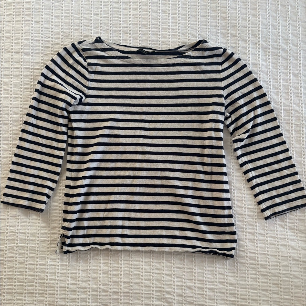J. Crew Navy and White Striped 3/4 Sleeve Top Size XS - Picture 4 of 10